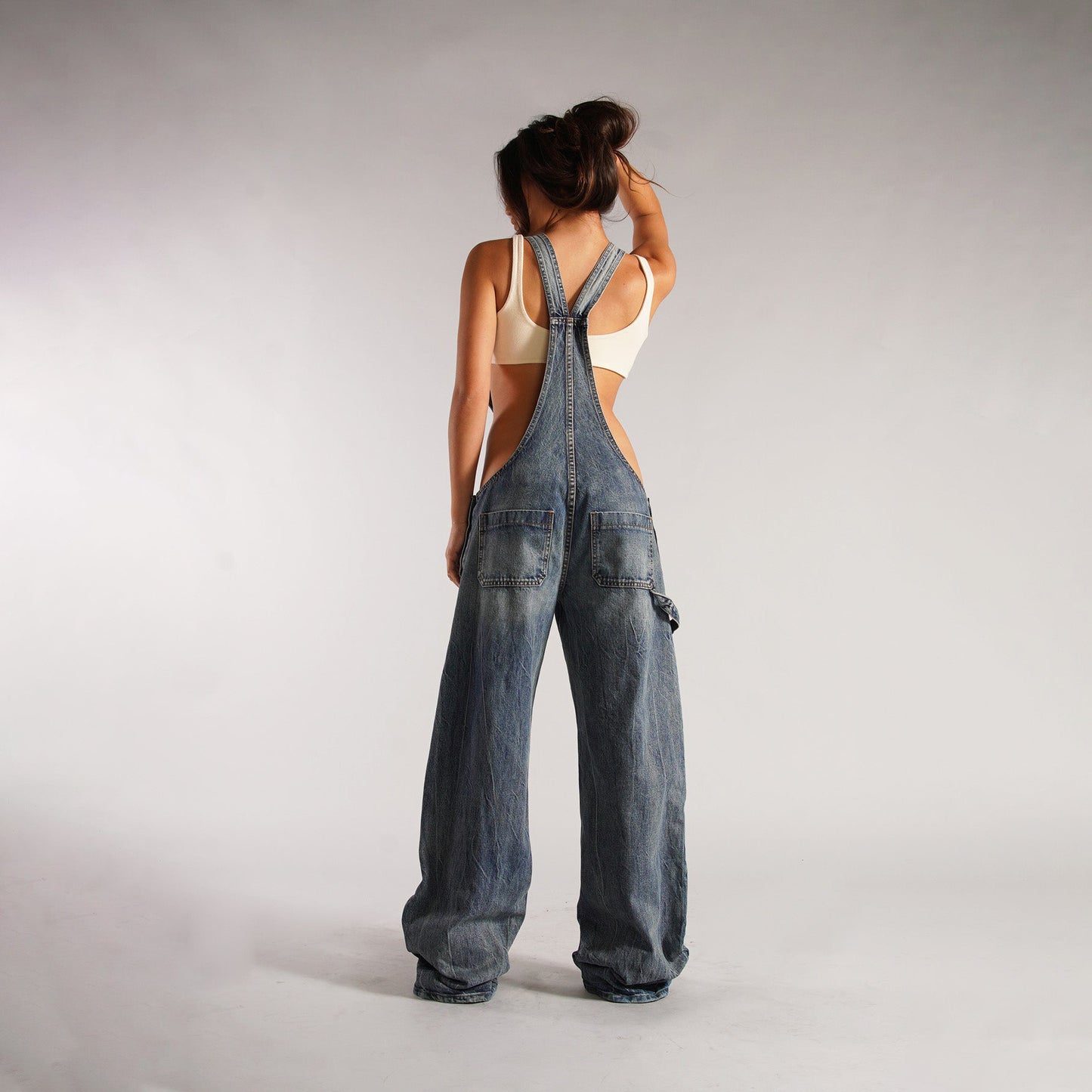 Elevate Your Street Style with Y2K Denim Overalls - Women's Loose-Fit Suspender Jumpsuit Featuring Pockets
