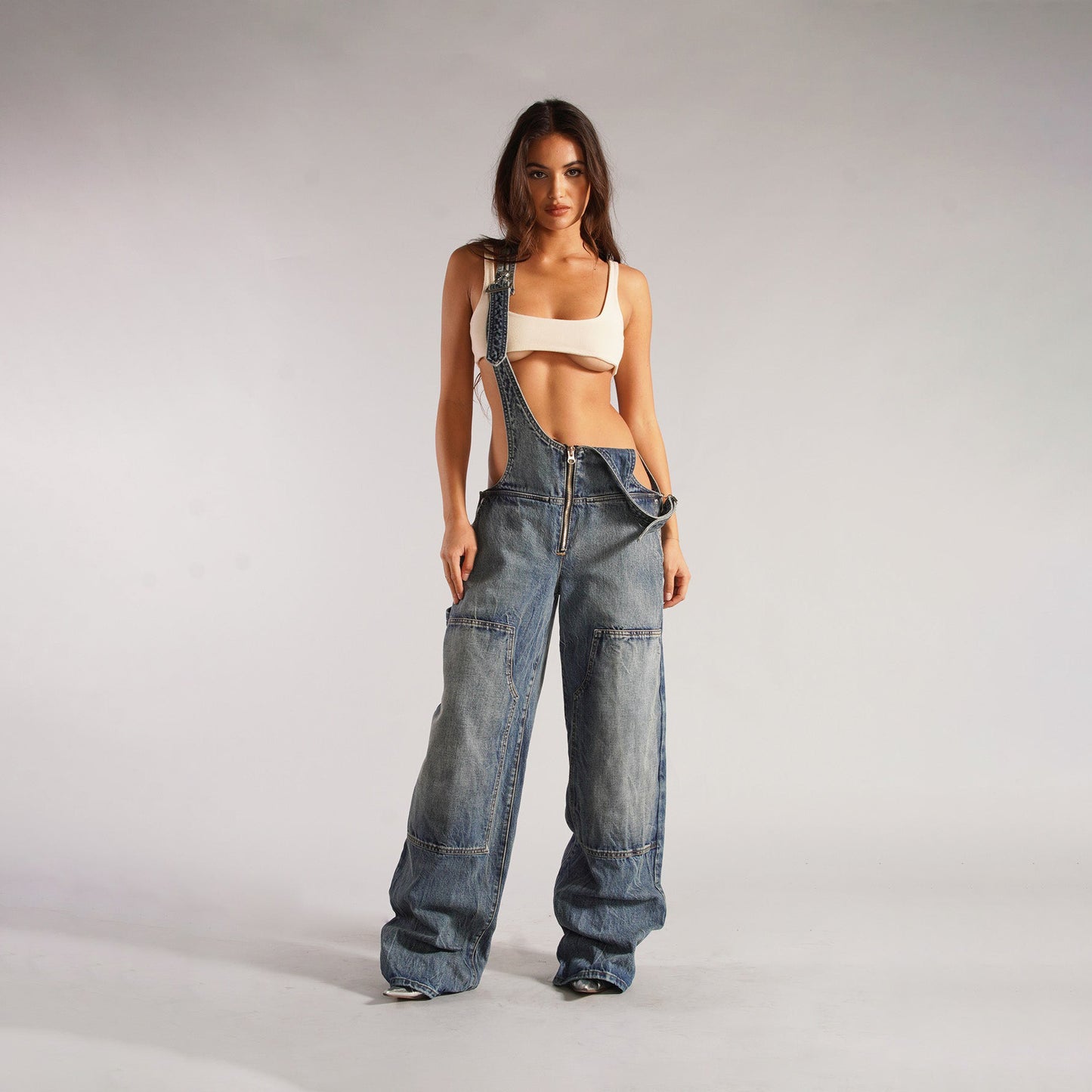 Elevate Your Street Style with Y2K Denim Overalls - Women's Loose-Fit Suspender Jumpsuit Featuring Pockets